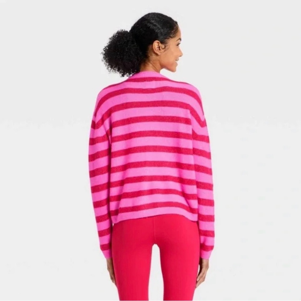 Women's Button-Up Cardigan Sweater - JoyLab™ Neon Pink/Red StripeXS NWT - Picture 3 of 5